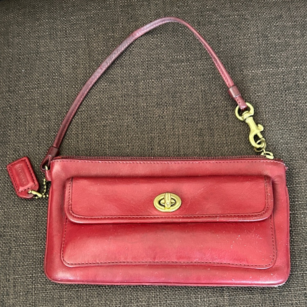 Coach Cherry Leather Wristlet with Brass Details